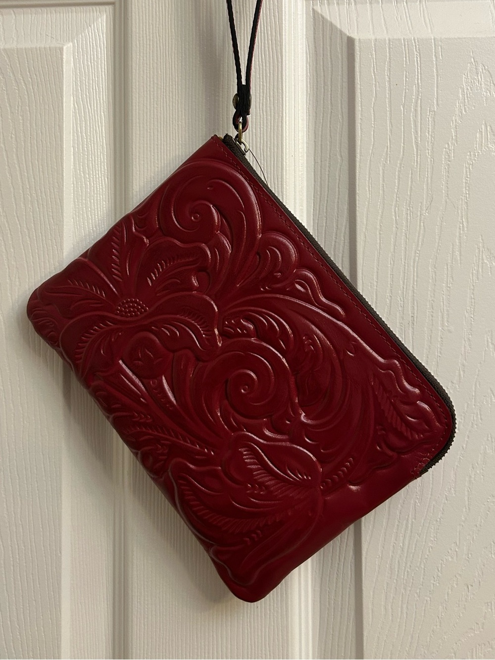 Patricia Nash Red Embossed Leather Wristlet Clutch